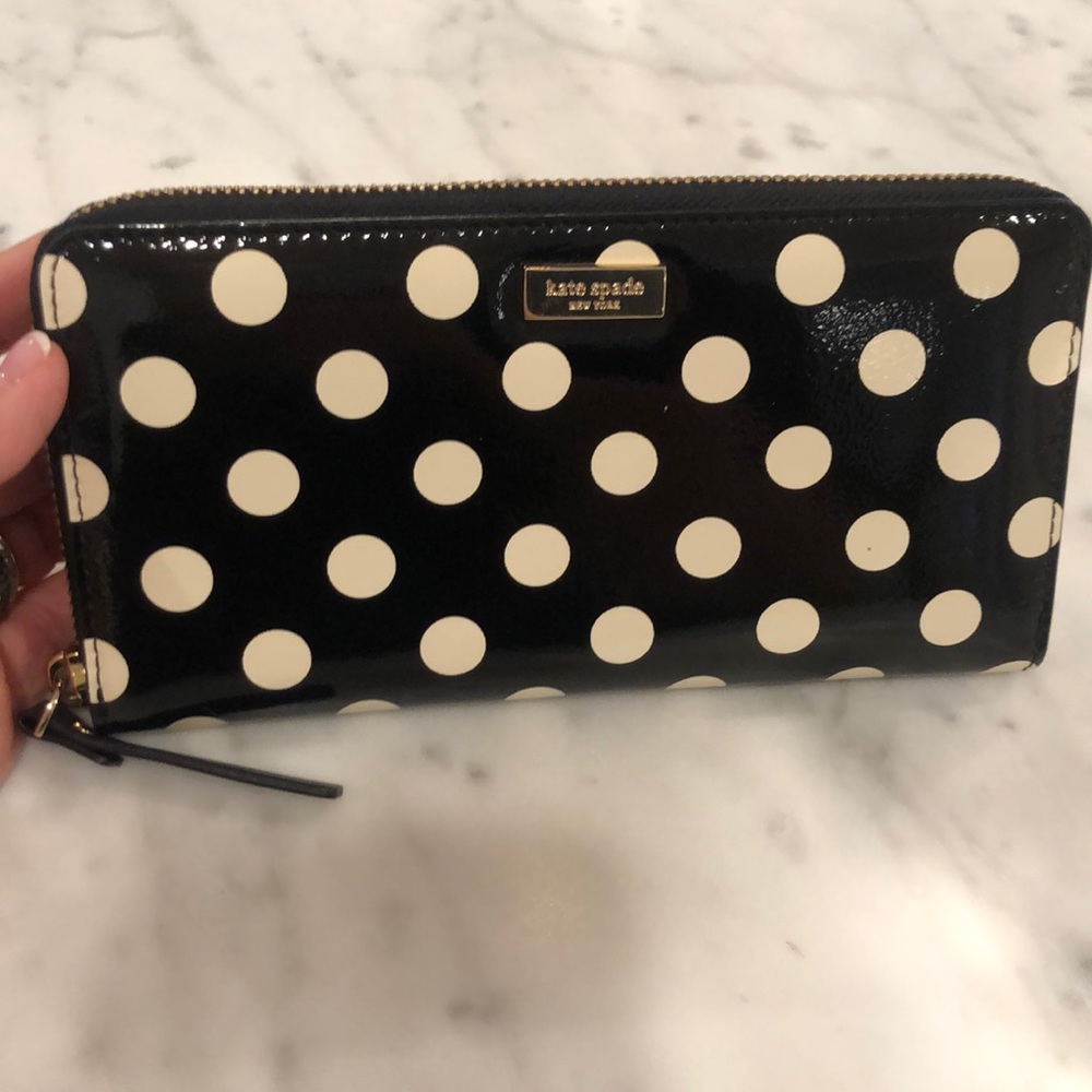Kate Spade large b/w polka dots zippy wallet.